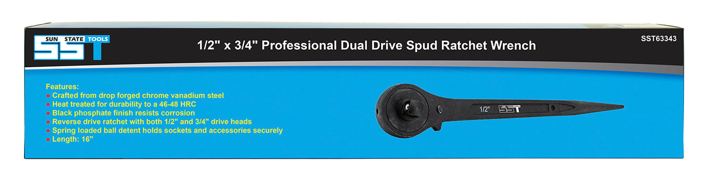 1/2" x 3/4" Professional Dual Drive Spud Ratchet Wrench