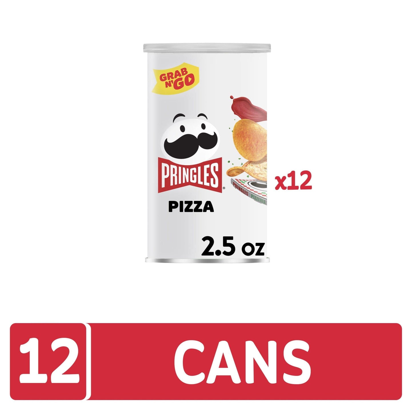 Pringles Potato Crisps Chips, Grab N' Go Cans, Pizza, 2.5oz Cans (Pack of 12)