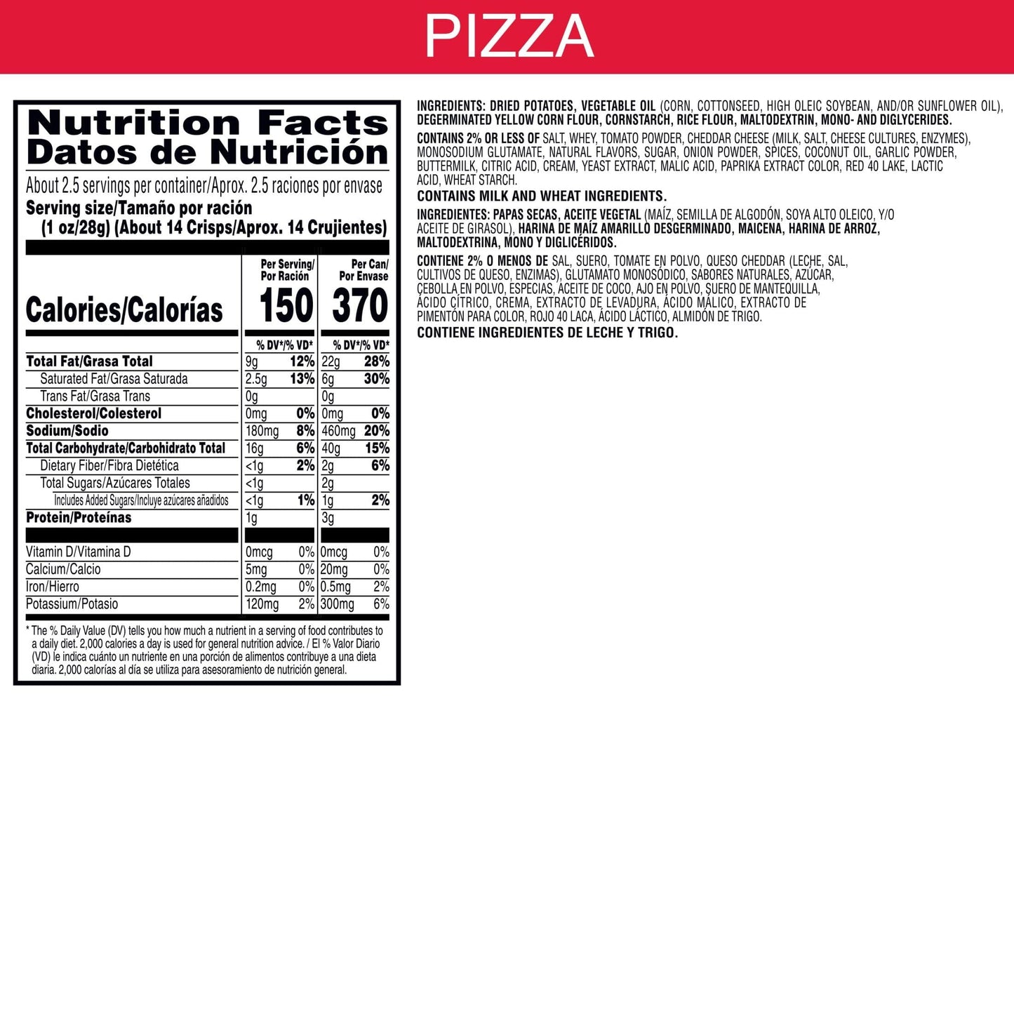 Pringles Potato Crisps Chips, Grab N' Go Cans, Pizza, 2.5oz Cans (Pack of 12)