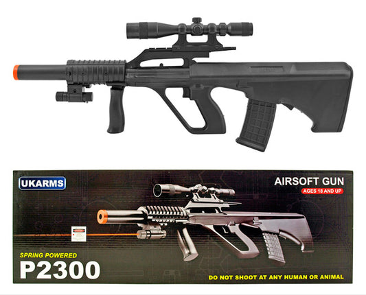 UK Arms P2300 Steyr Spring Powered Airsoft Rifle with Mock Scope and Laser
