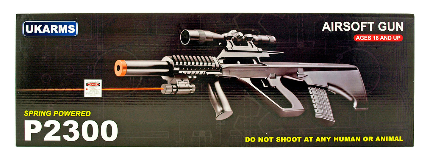 UK Arms P2300 Steyr Spring Powered Airsoft Rifle with Mock Scope and Laser