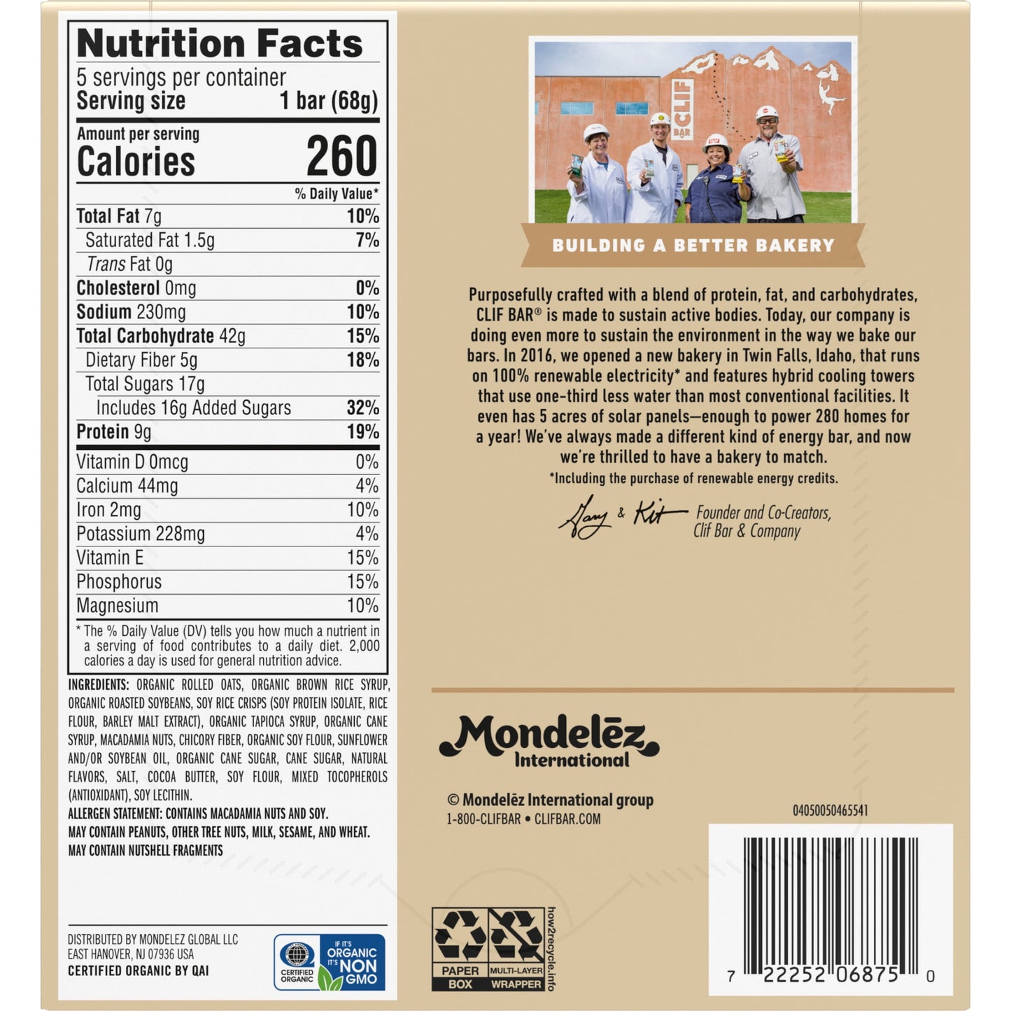 CLIF BAR White Chocolate Macadamia Nut Flavor Energy Bars, Plant Based Protein Bars, 5ct