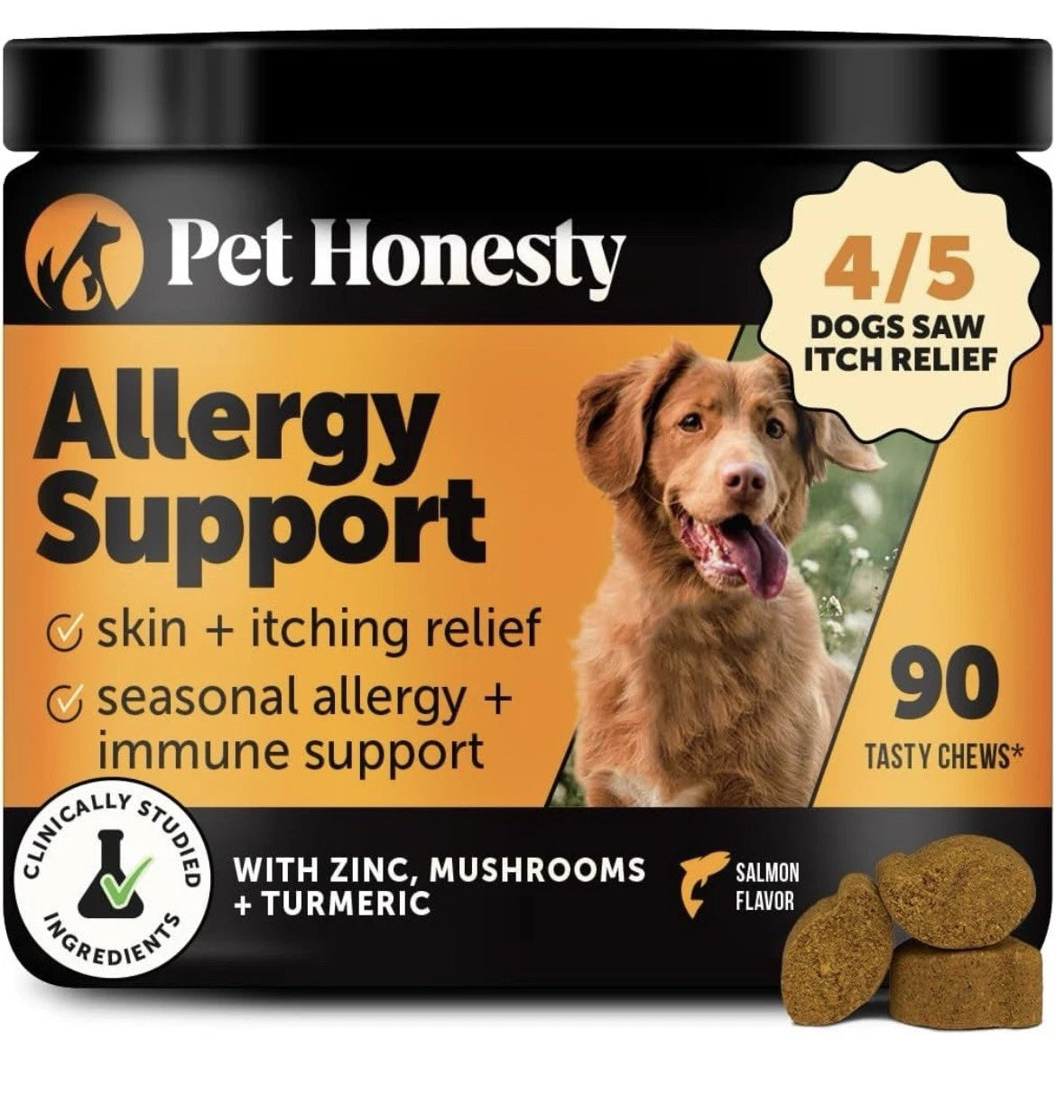 ALLERGY SUPPORT SUPPLEMENT for Dogs Omega 3 Salmon Fish Oil 90 Count PETHONESTY