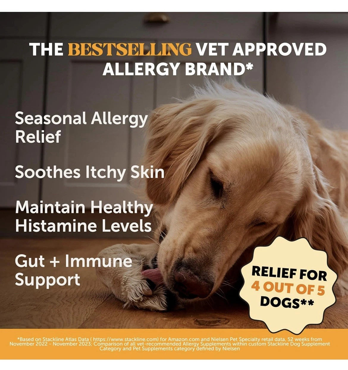 ALLERGY SUPPORT SUPPLEMENT for Dogs Omega 3 Salmon Fish Oil 90 Count PETHONESTY