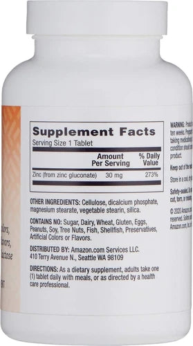 Zinc 30mg Tablets - 300 Count, Unflavored, 10- Supply for Your Health