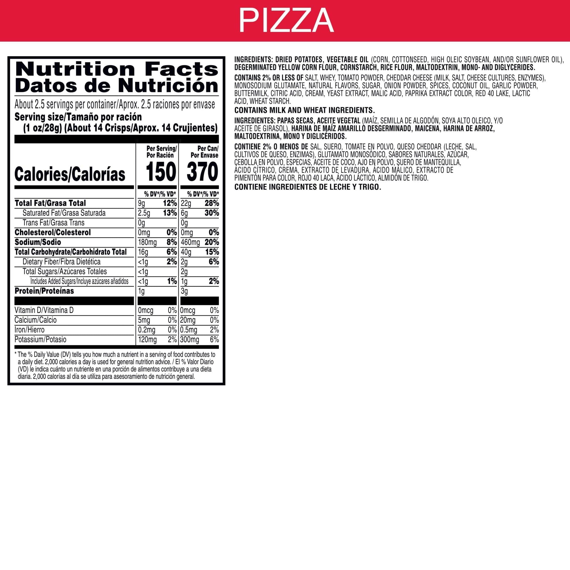 Pringles Potato Crisps Chips, Grab N' Go Cans, Pizza, 2.5oz Cans (Pack of 12)