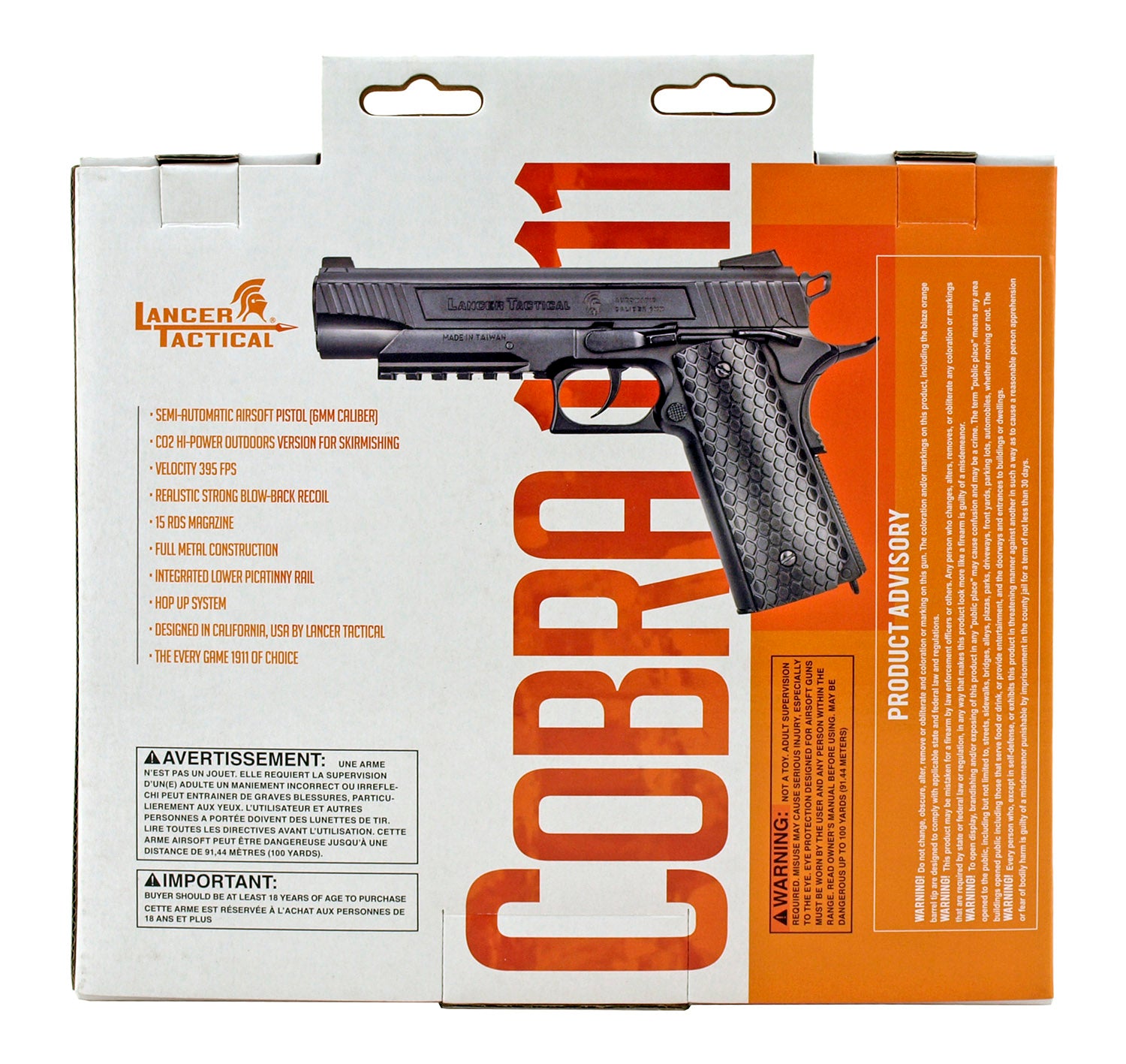 Lancer Tactical Cobra 1911 CO2 Gas Powered Airsoft Gun - Black