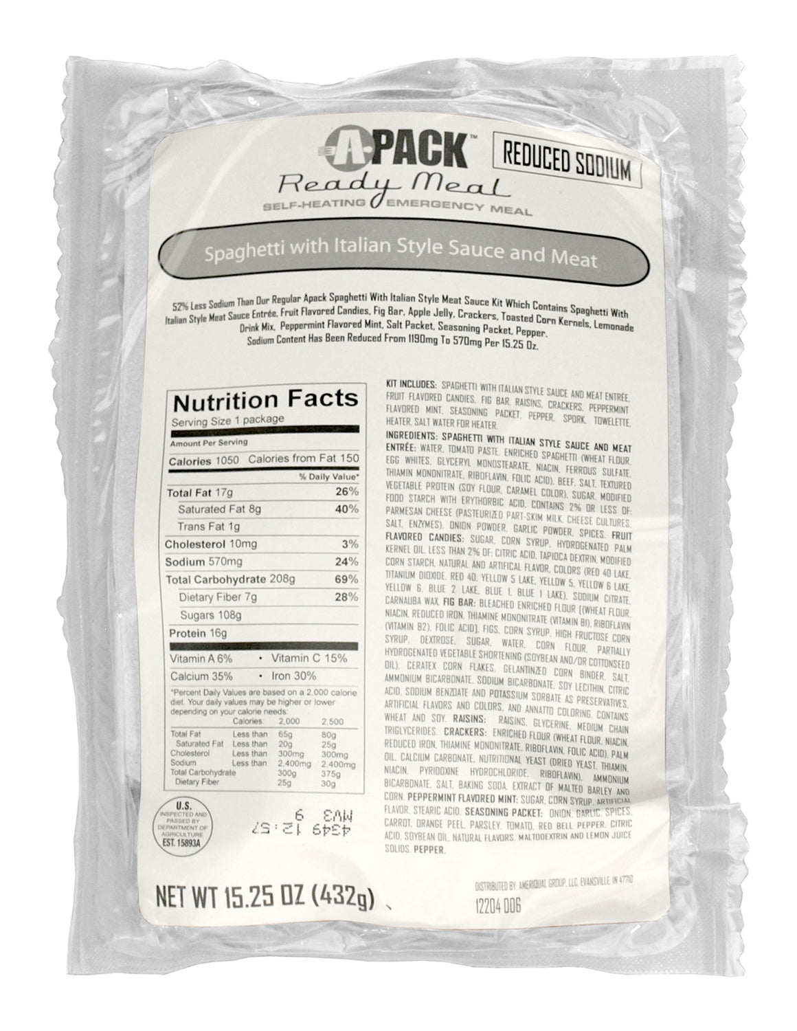 Box of 12 A Pack Meals Ready to Eat - Reduced Sodium MRE