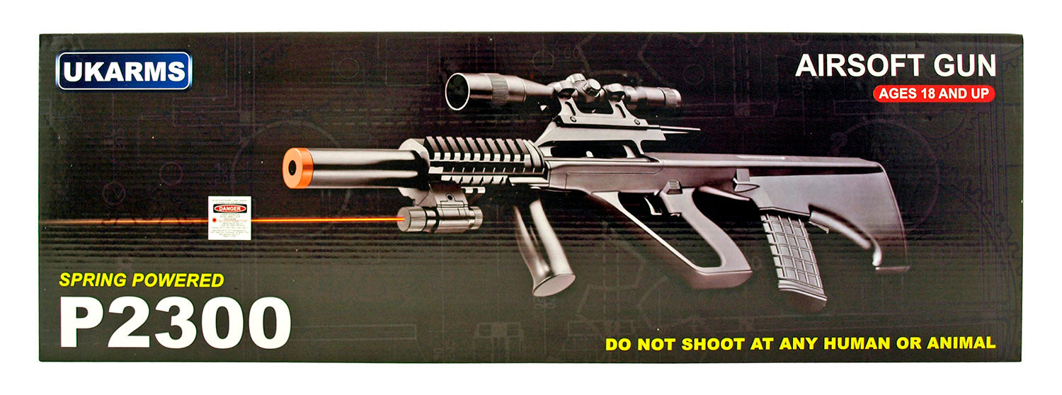 UK Arms P2300 Steyr Spring Powered Airsoft Rifle with Mock Scope and Laser