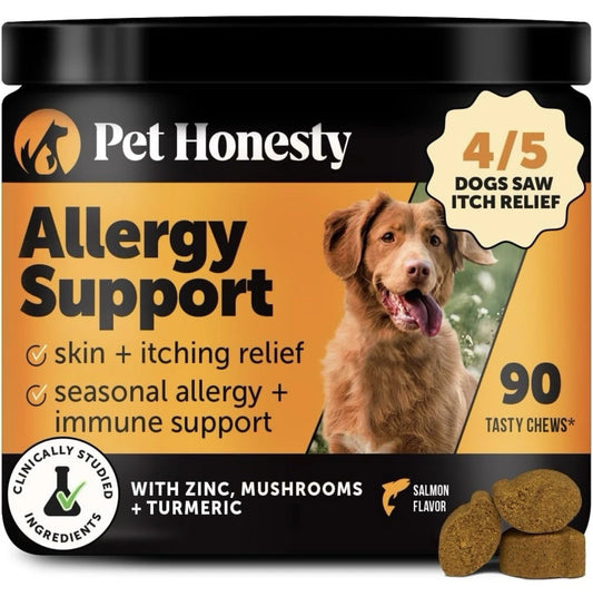 ALLERGY SUPPORT SUPPLEMENT for Dogs Omega 3 Salmon Fish Oil 90 Count PETHONESTY
