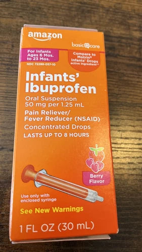 Basic Care Infants' Ibuprofen Oral Suspension Drops, 50 mg Berry Flavor New